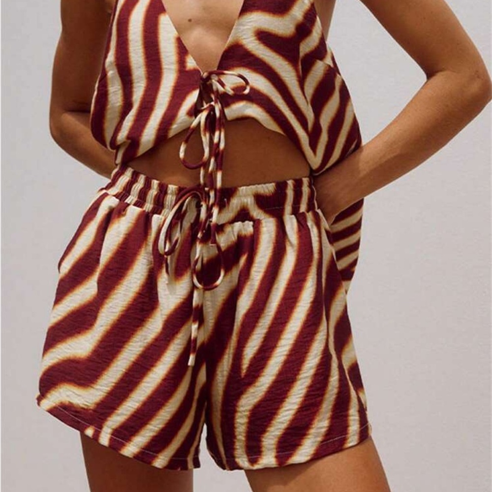 SHEIN Brown and Cream Striped Jumpsuit